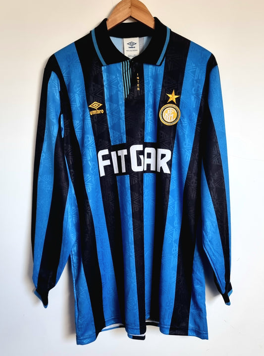 Umbro Inter Milan 91/92 '7 (Bianchi)' Long Sleeve Match Issue Home Shirt Large