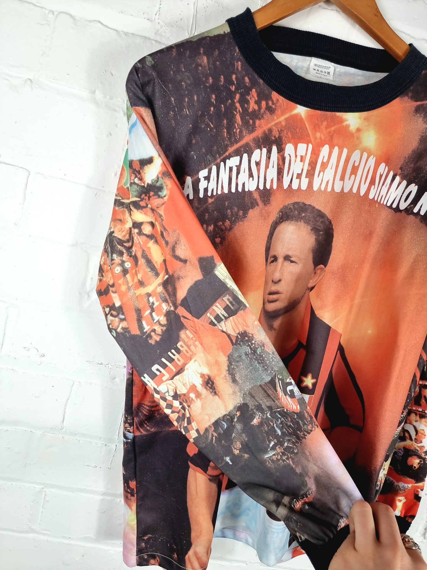 AC Milan 1990s Bootleg Papin Graphic Print Long Sleeve Football Shirt Large
