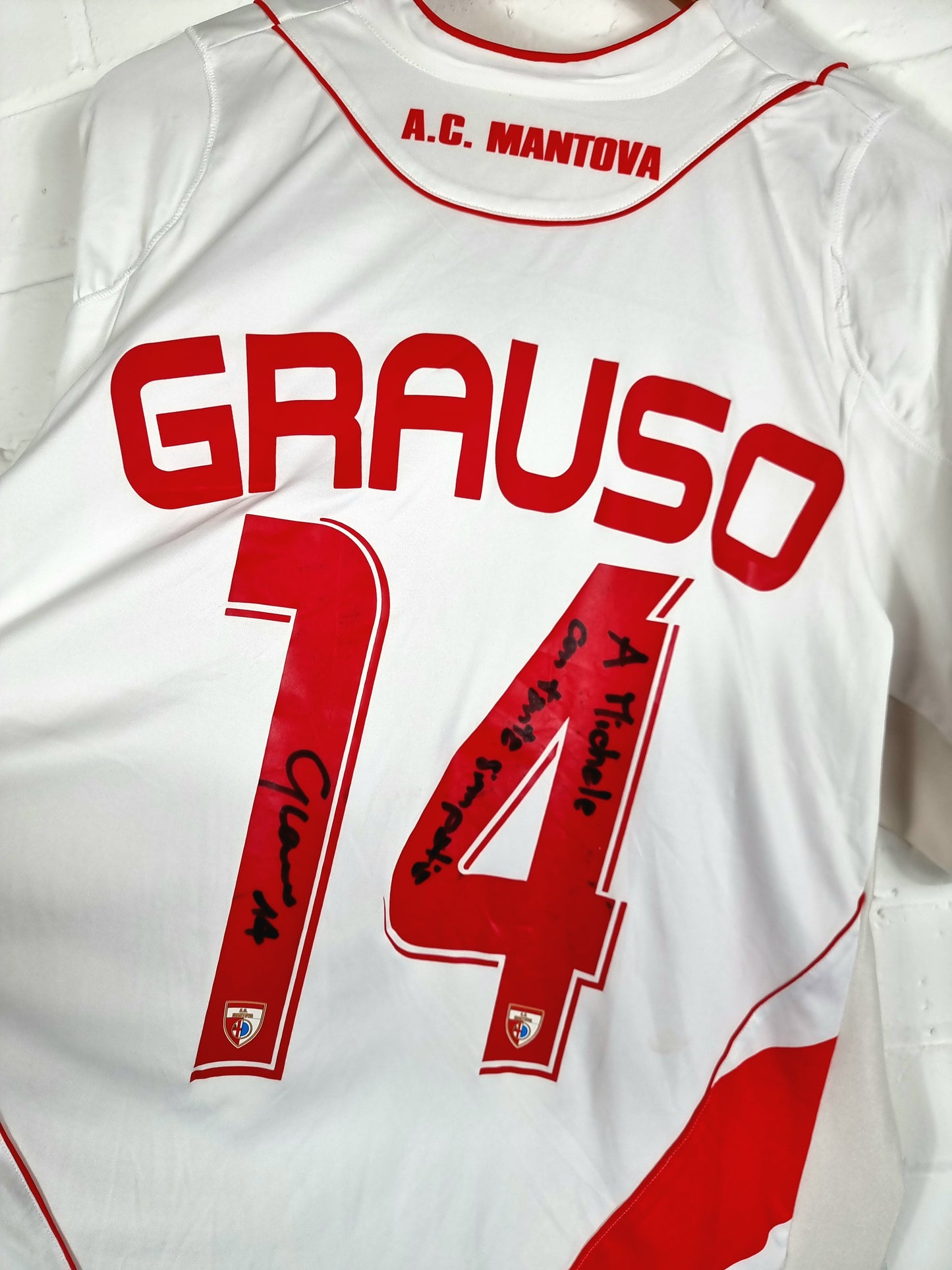 Diadora AC Mantova 2007/08 'Grauso 14' Match Issue Signed Home Shirt Small