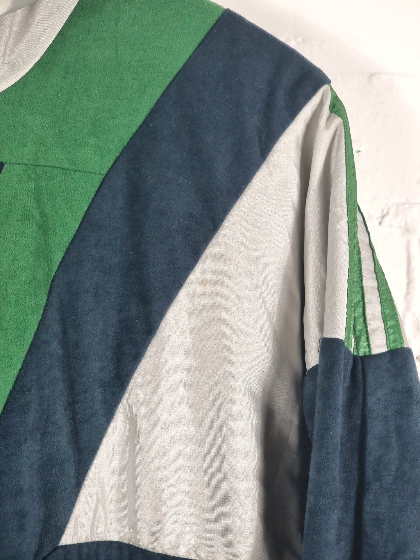 Adidas 1990s Vintage Green Hooded Velour Track Jacket Medium