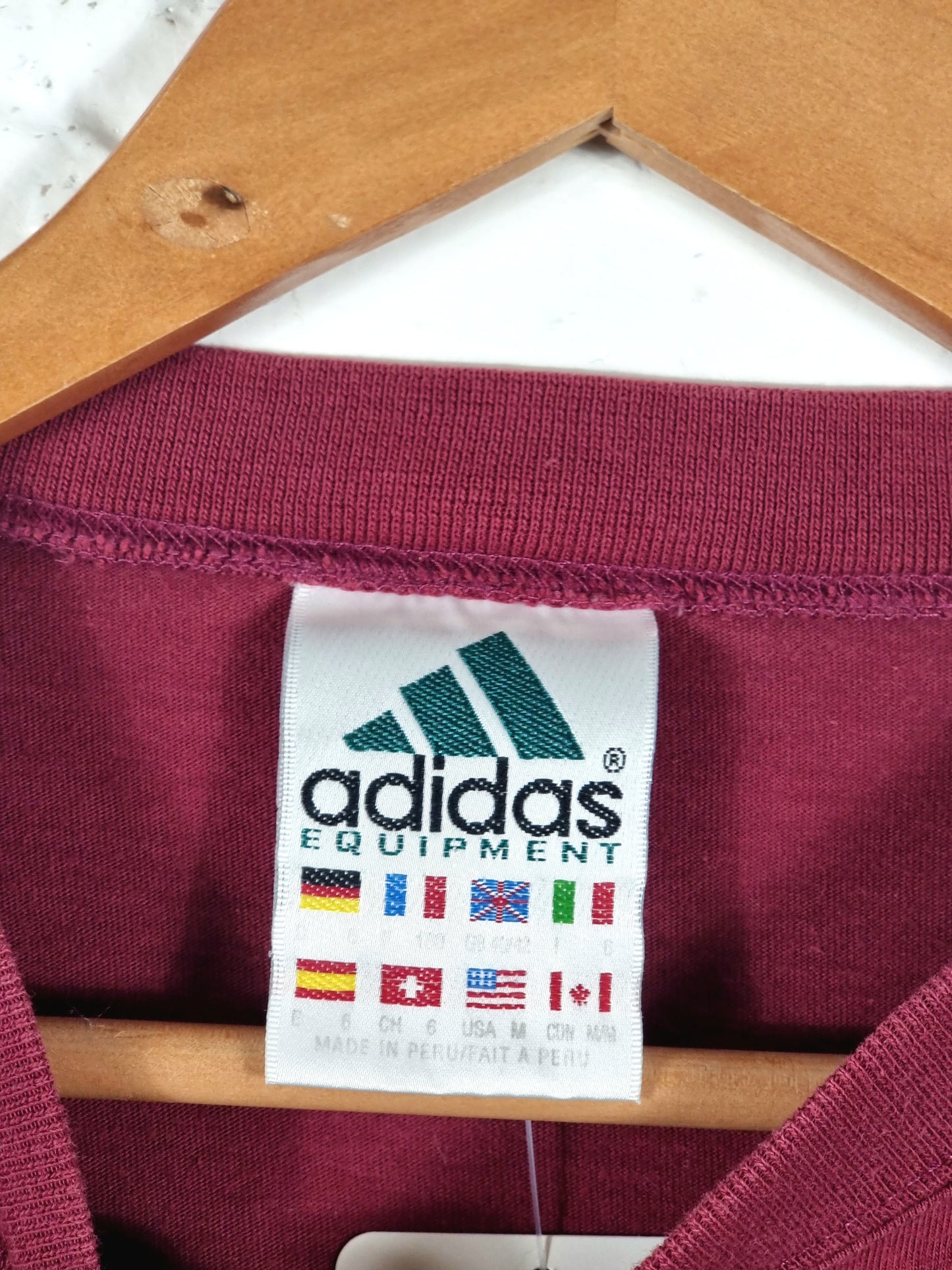 Adidas Equipment 1990s Burgundy Cotton T-Shirt Large