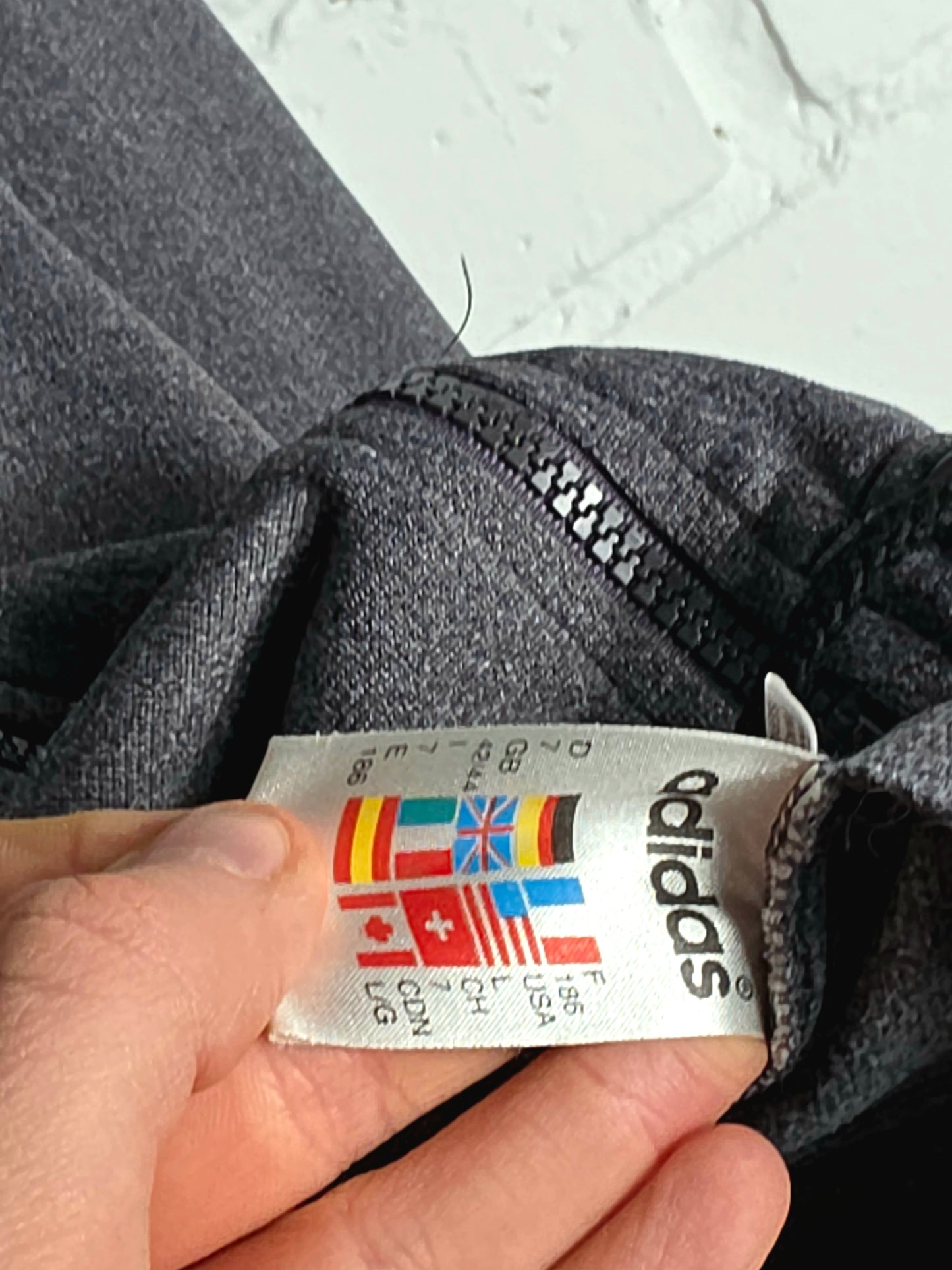 Adidas 1990s Vintage Grey Hooded Track Jacket Large