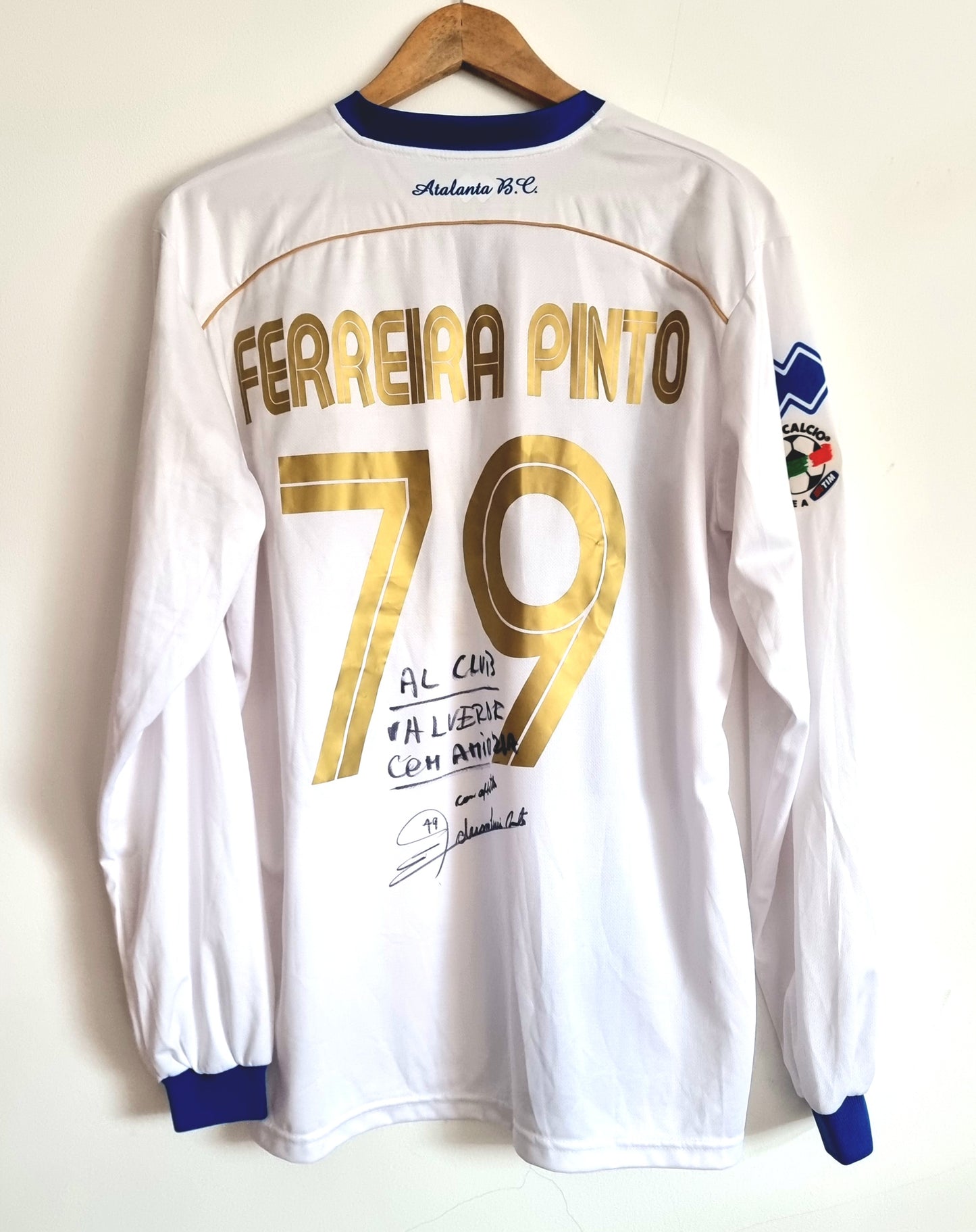 Errea Atalanta 08/09 'Ferreira Pinto' Long Sleeve Match Issue Signed Away Shirt XL