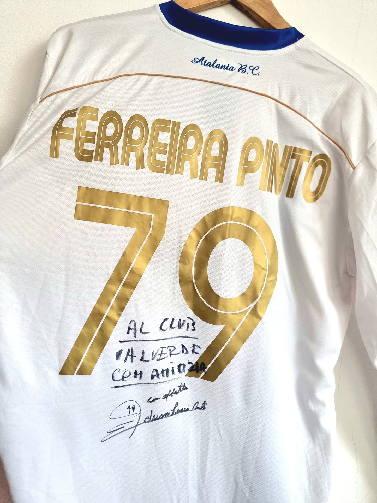 Errea Atalanta 08/09 'Ferreira Pinto' Long Sleeve Match Issue Signed Away Shirt XL