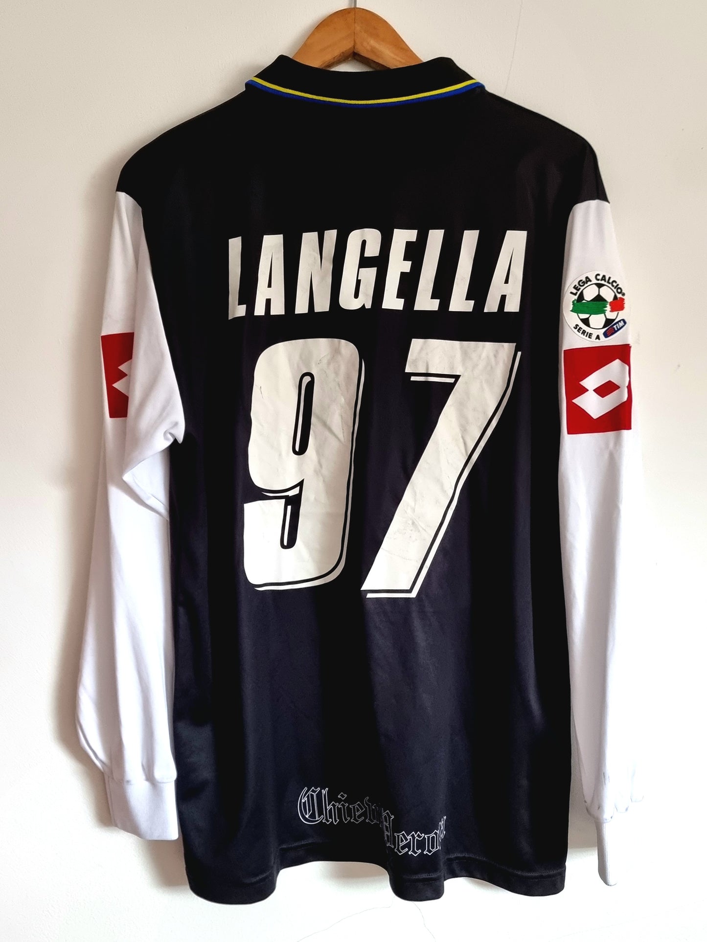 Lotto Chievo Verona 08/09 'Langella 97' Player Issue Long Sleeve Third Shirt Large