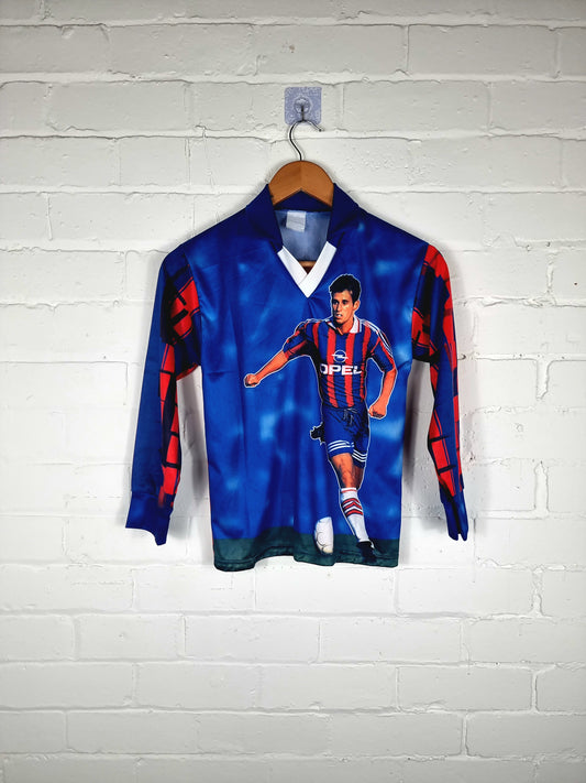 Bayern Munich 90s Graphic Print Long Sleeve Mehmet Scholl Bootleg Shirt Youth Medium