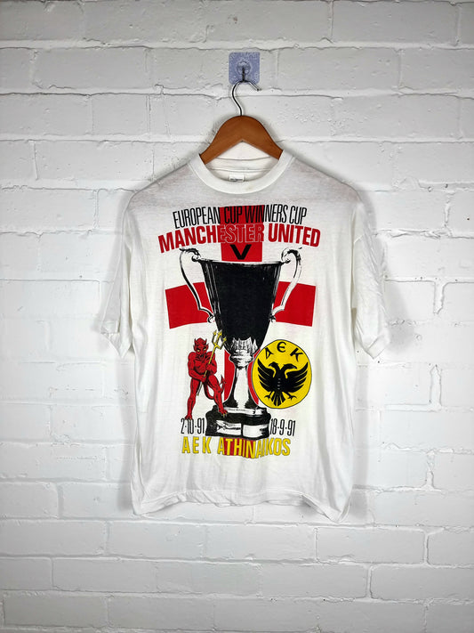 Manchester United 1991 European Cup Winners Cup VS AEK Athens T-Shirt Large