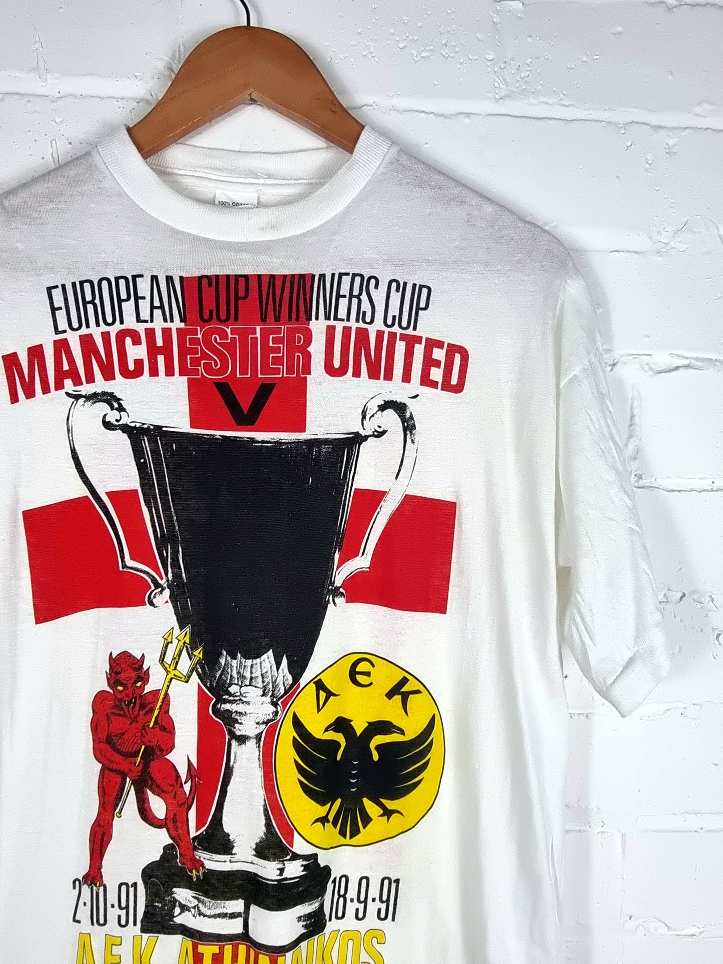 Manchester United 1991 European Cup Winners Cup VS AEK Athens T-Shirt Large