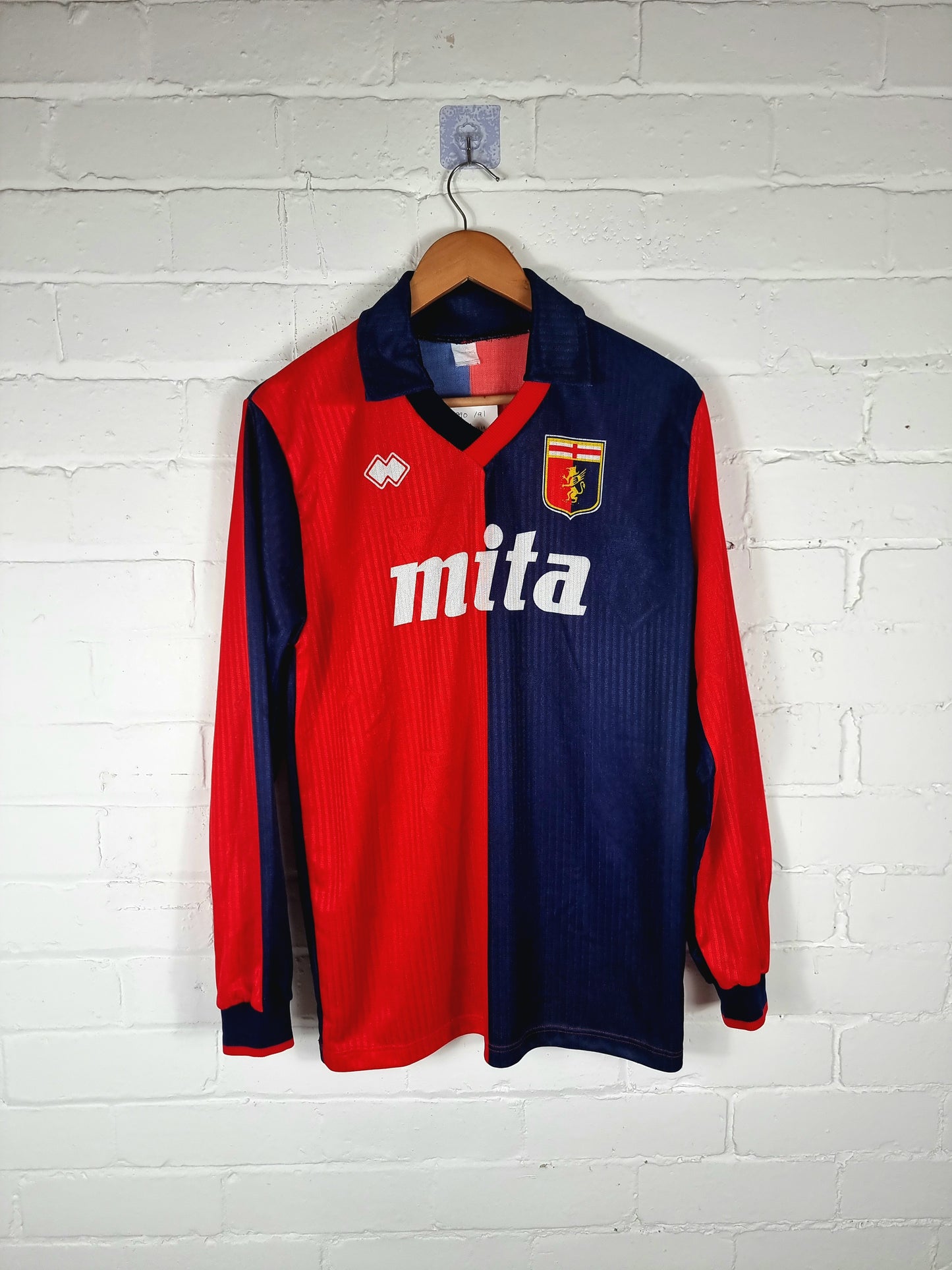 Errea Genoa 1990/91 Long Sleeve Home Shirt Medium