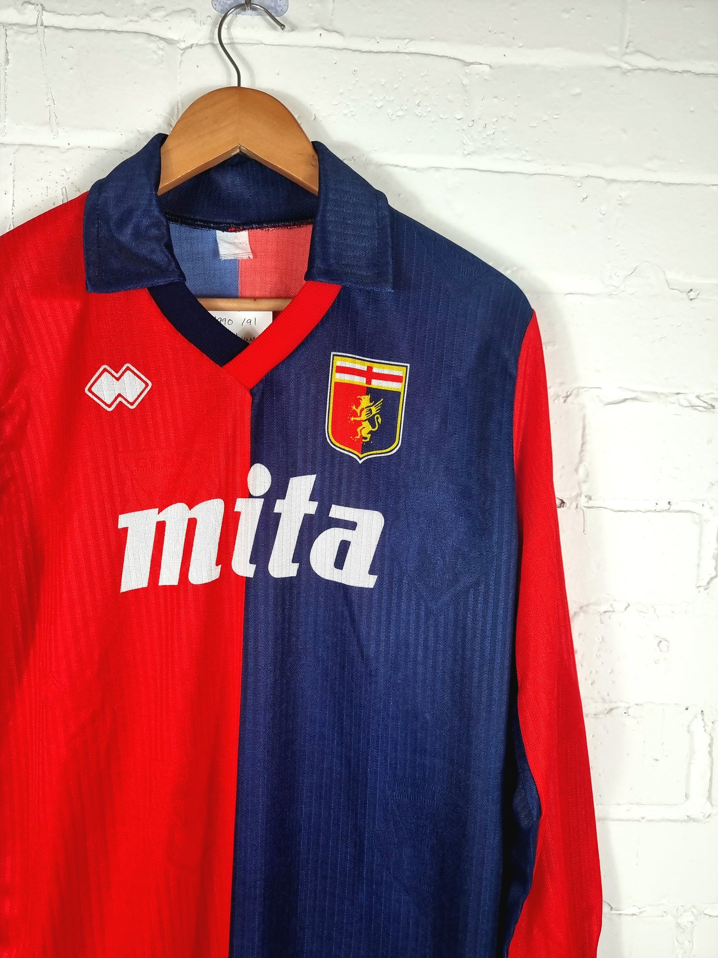Errea Genoa 1990/91 Long Sleeve Home Shirt Medium