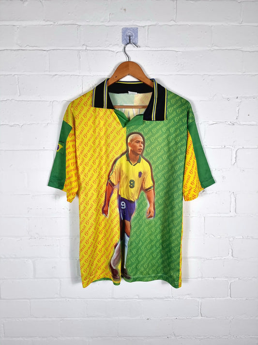 Brazil 1997/98 Bootleg Ronaldo Graphic Print Football Shirt Large