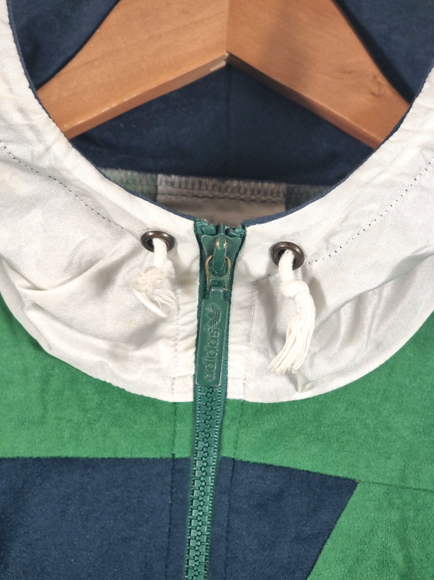 Adidas 1990s Vintage Green Hooded Velour Track Jacket Medium