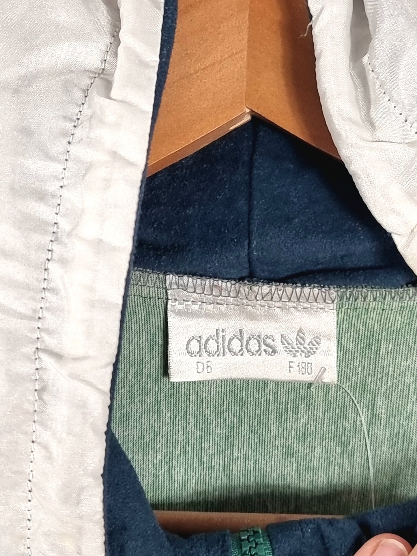 Adidas 1990s Vintage Green Hooded Velour Track Jacket Medium