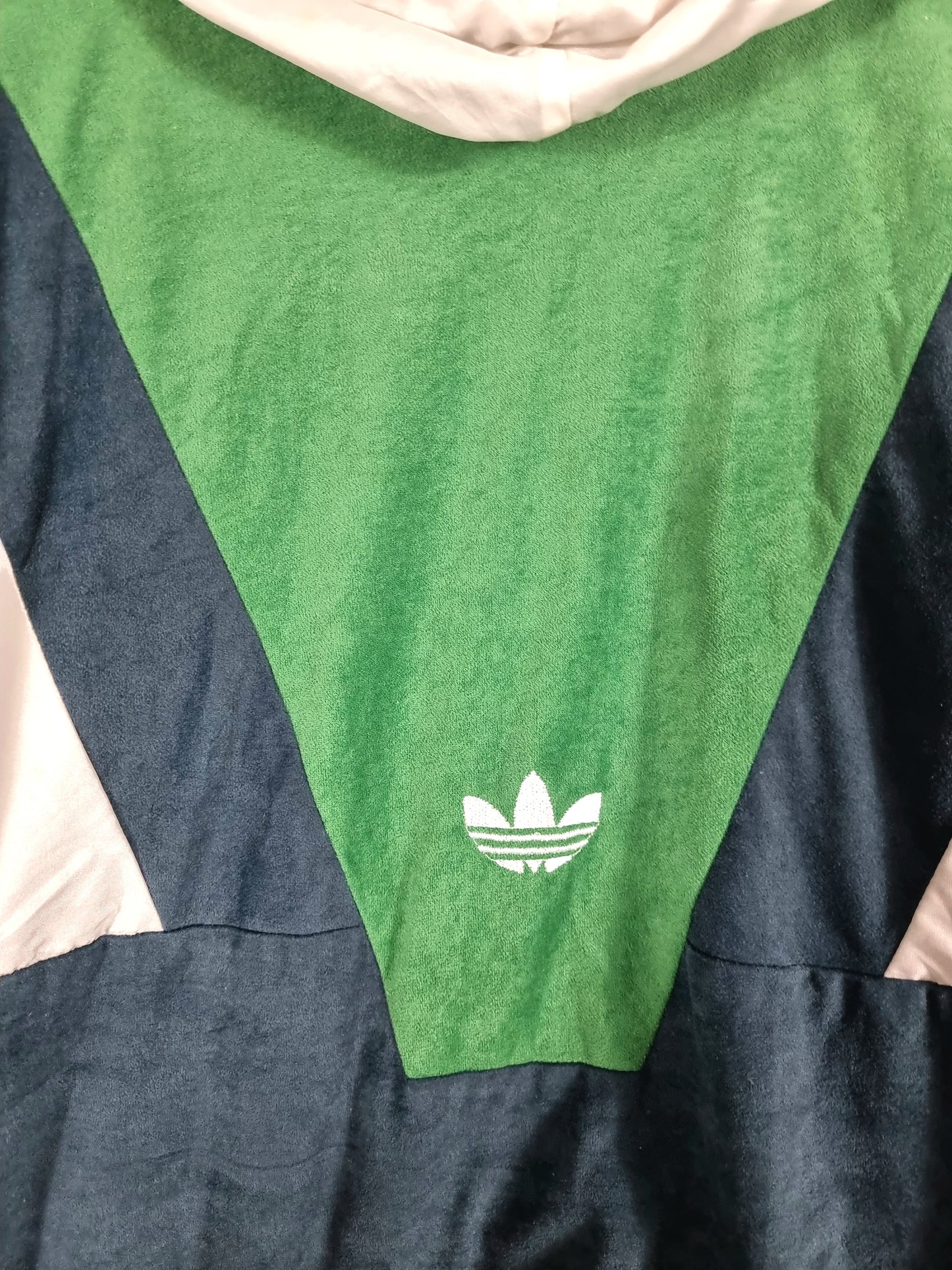 Adidas 1990s Vintage Green Hooded Velour Track Jacket Medium