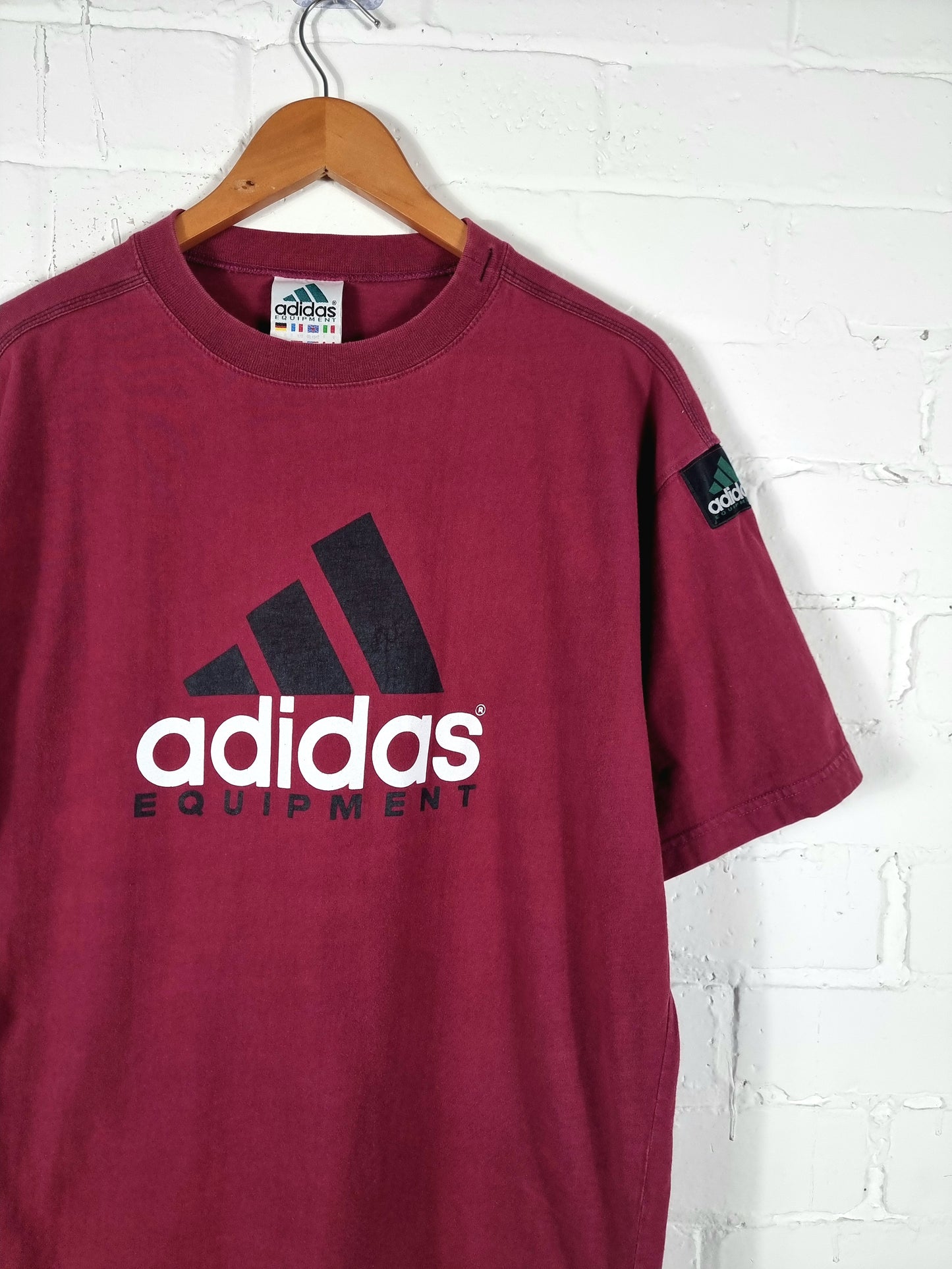 Adidas Equipment 1990s Burgundy Cotton T-Shirt Large