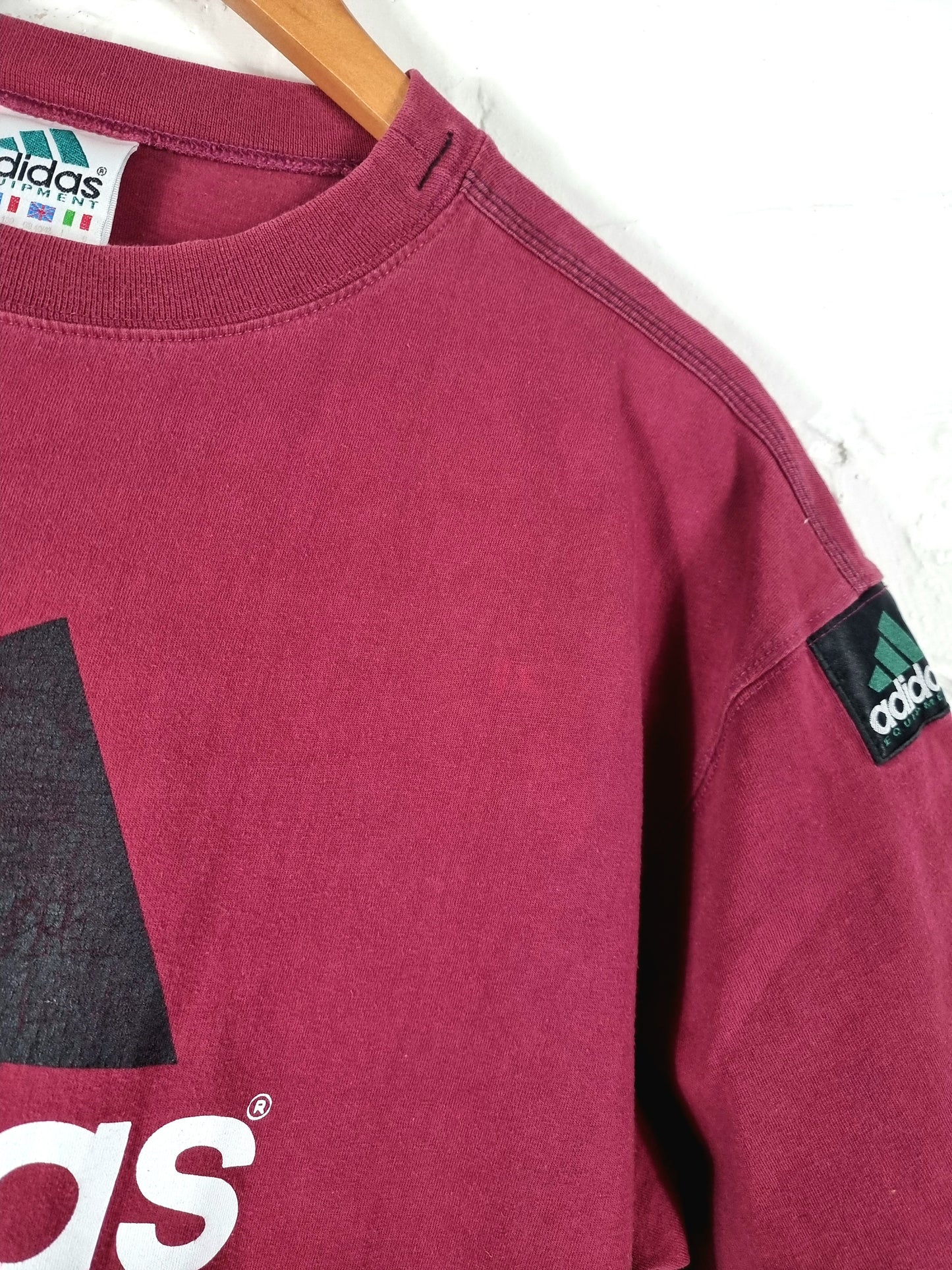 Adidas Equipment 1990s Burgundy Cotton T-Shirt Large