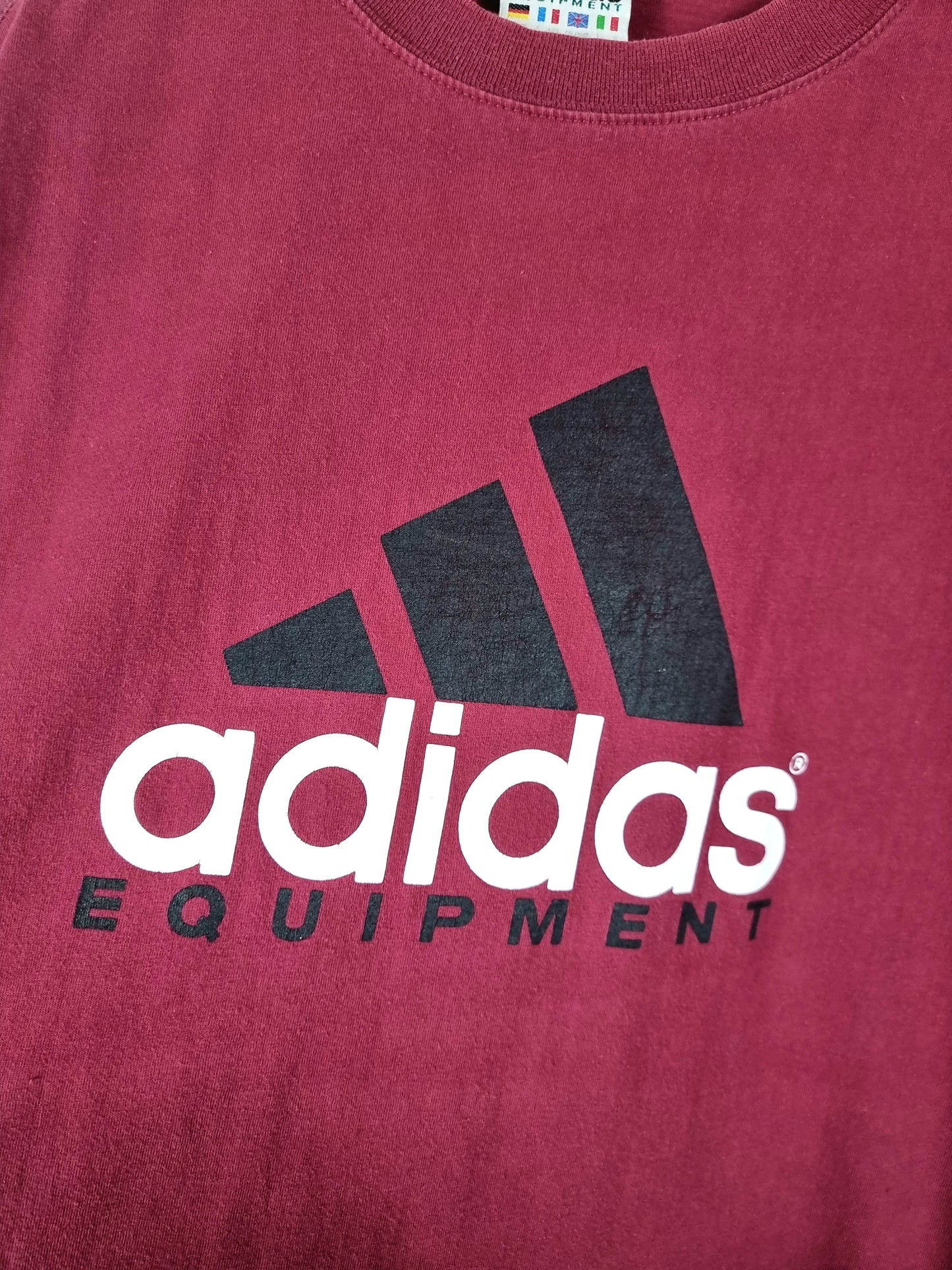 Adidas Equipment 1990s Burgundy Cotton T-Shirt Large