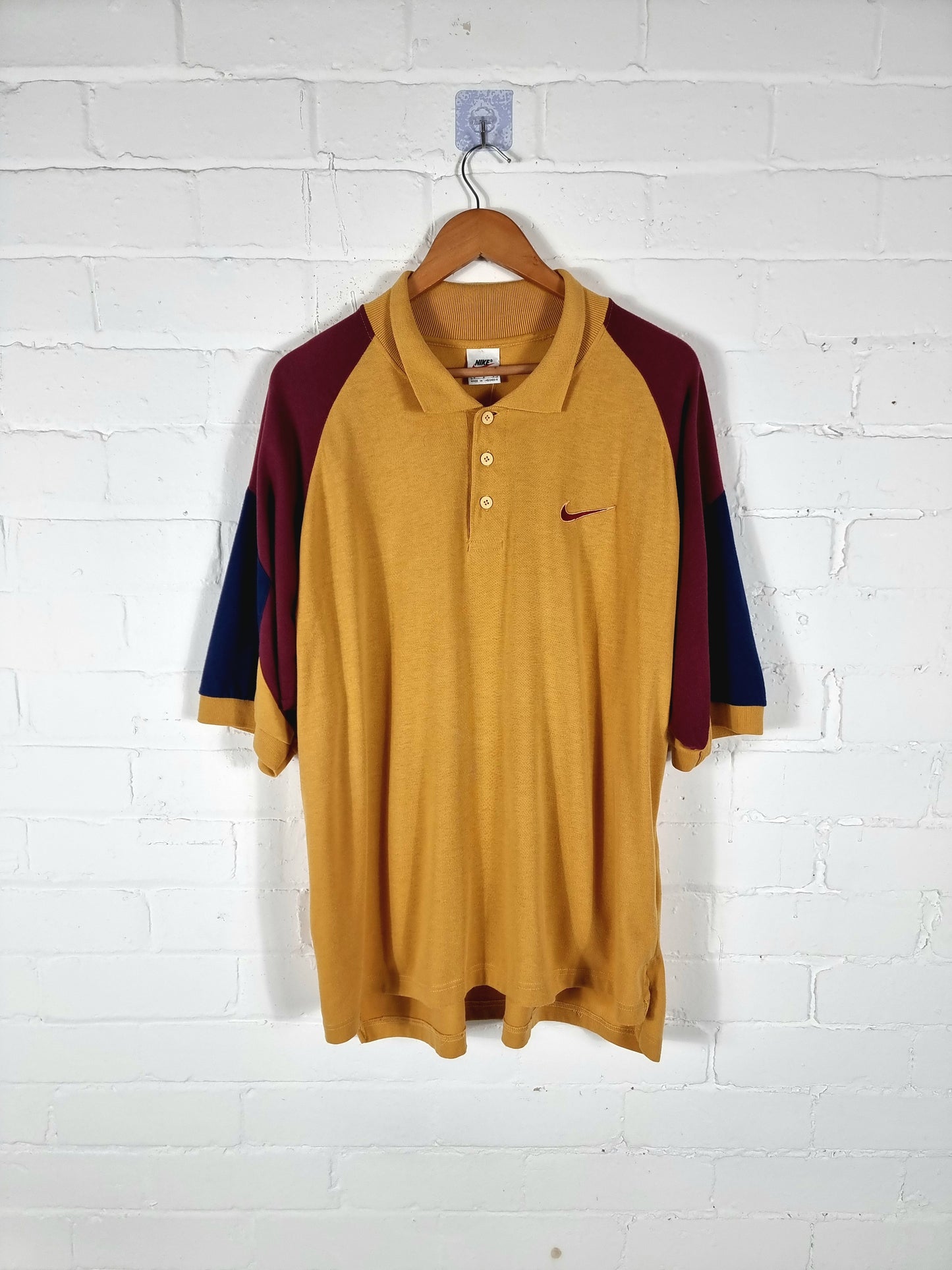 Nike 1990s Block Colour Cotton Polo Shirt Large