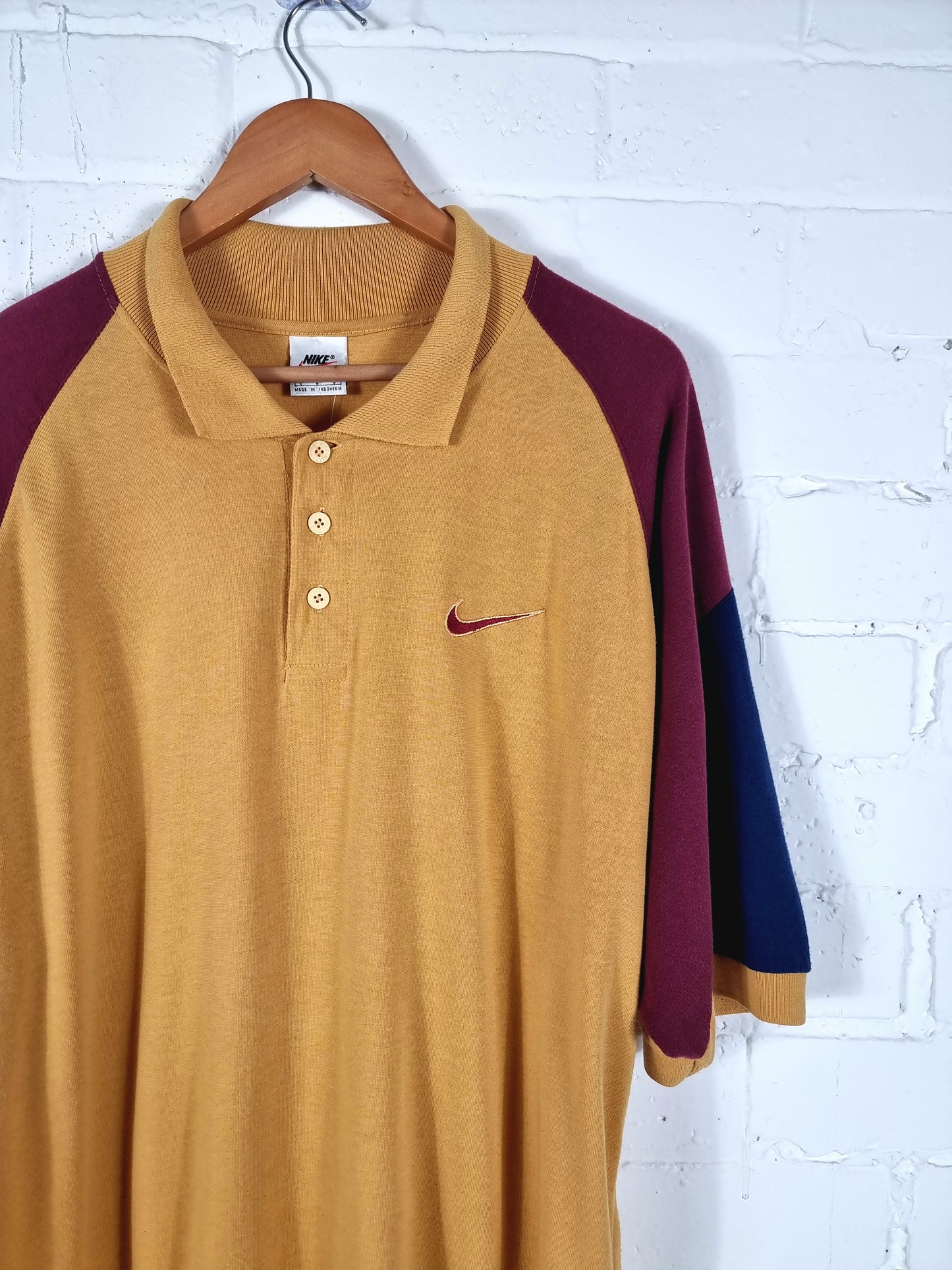 Nike 1990s Block Colour Cotton Polo Shirt Large