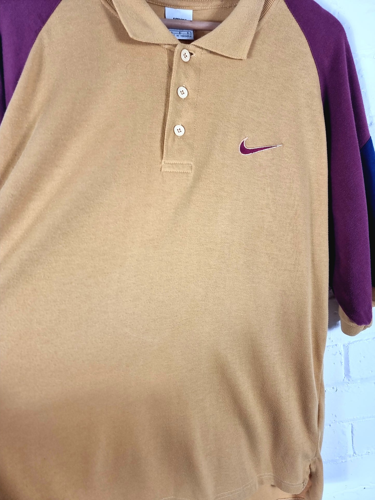 Nike 1990s Block Colour Cotton Polo Shirt Large