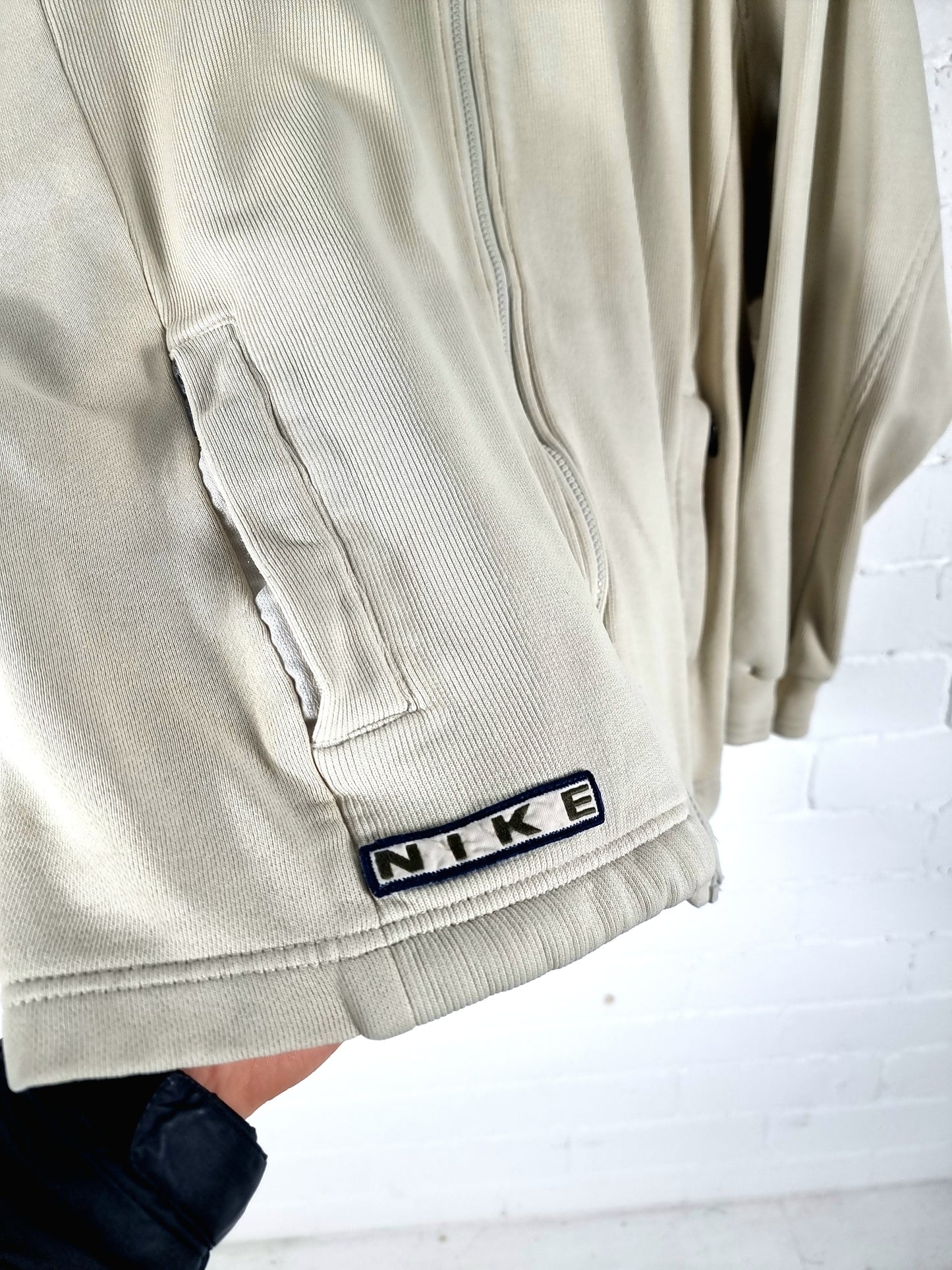 Nike 1990s Cream Zip-up Sweatshirt Large