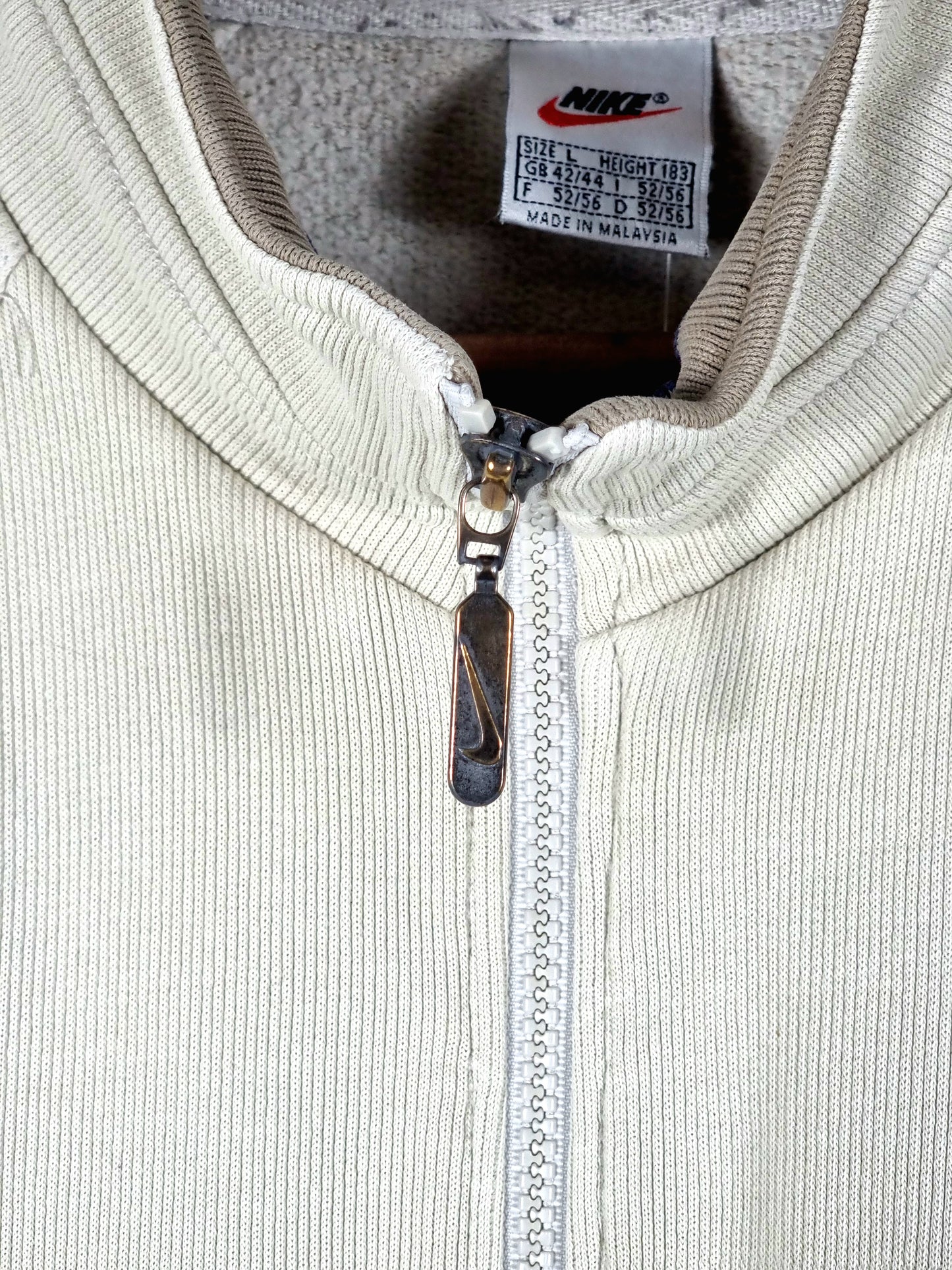 Nike 1990s Cream Zip-up Sweatshirt Large