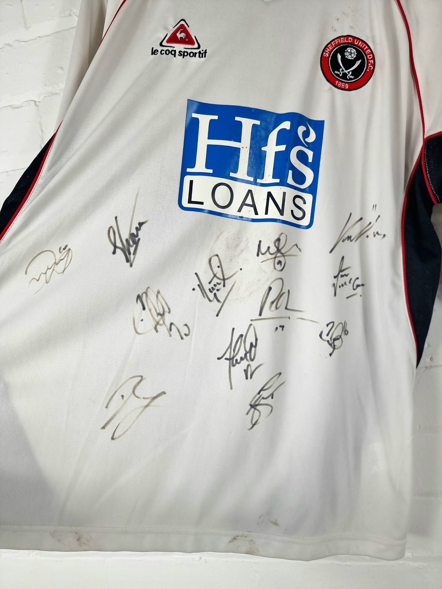 Le Coq Sportif Sheffield United 2005/2007 Deadstock Squad Signed Away Shirt Large