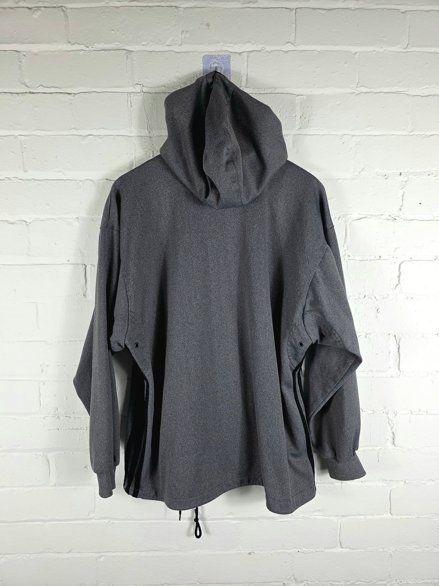 Adidas 1990s Vintage Grey Hooded Track Jacket Large