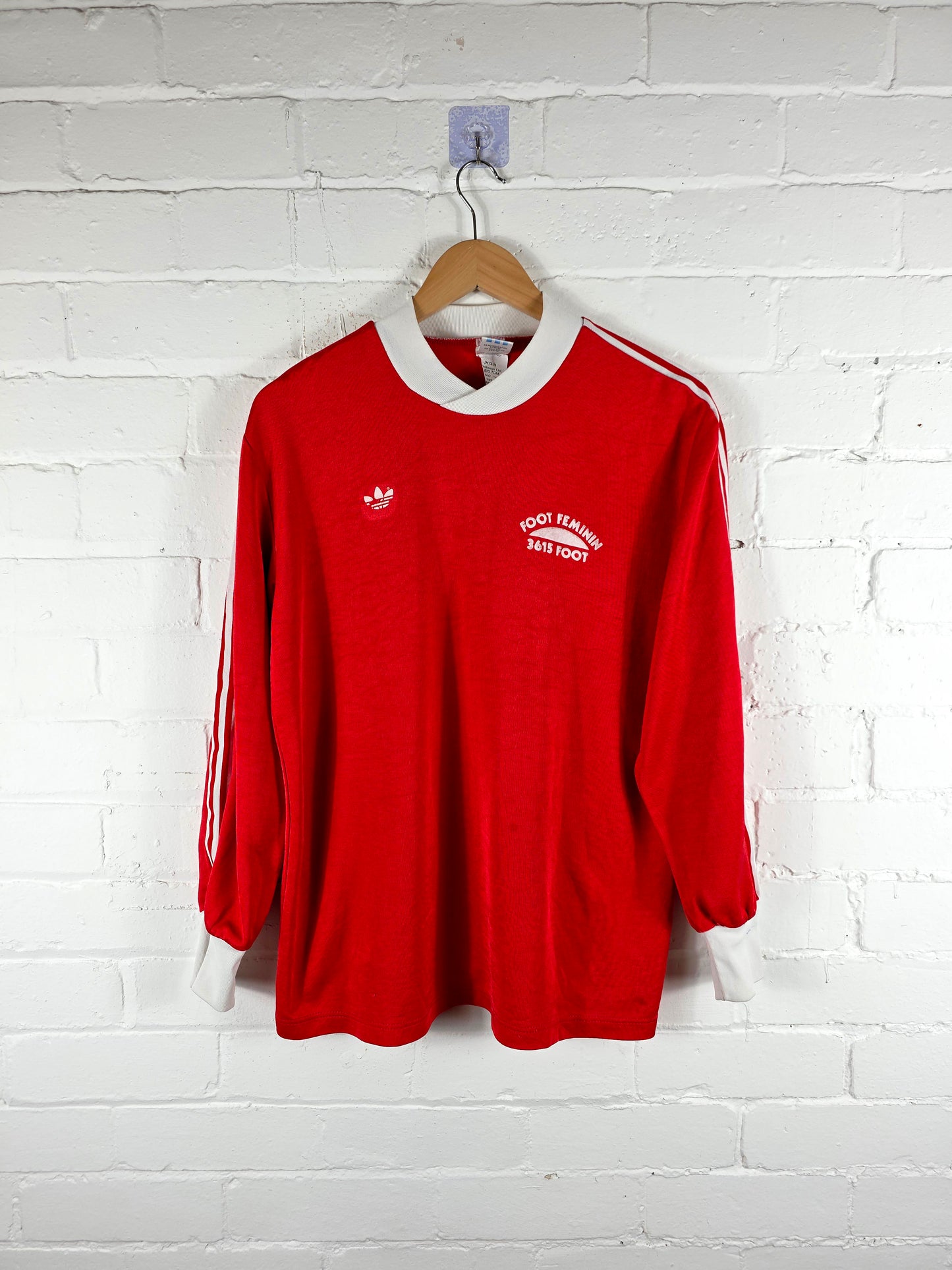 Adidas Foot Feminin 3615 Foot 1980s Vintage Long Sleeve Football Shirt Large