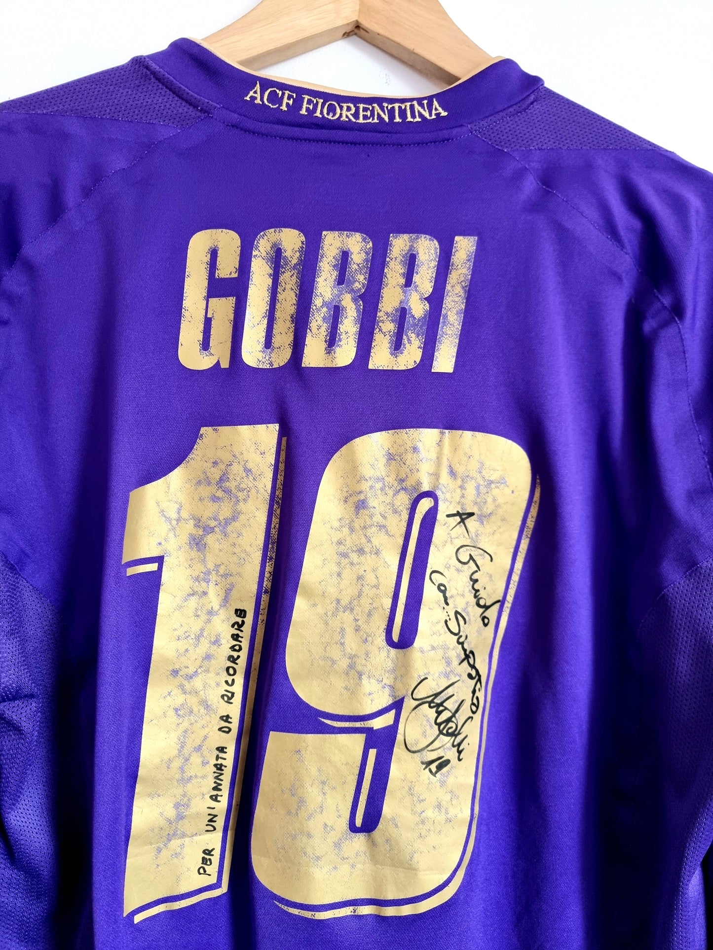 Lotto Fiorentina 07/08 Player Issue Signed 'Gobbi 19' Long Sleeve European Home Shirt XL